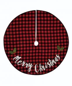 Petals And Blooms Home Decor Christmas Decor Red Buffalo Check Tree Skirt “Merry Christmas”