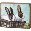 Petals And Blooms Home Decor Signs + Wall Decor Bunnies In Basket Block Sign