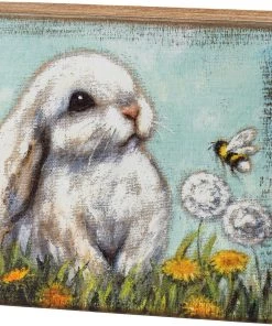 Petals And Blooms Home Decor White Bunny Block Sign Signs + Wall Decor