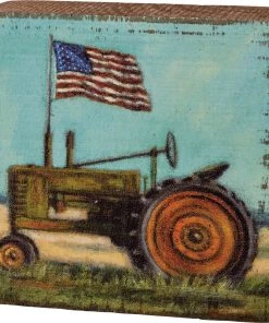 Petals And Blooms Home Decor Signs + Wall Decor Tractor With Flag Block Sign