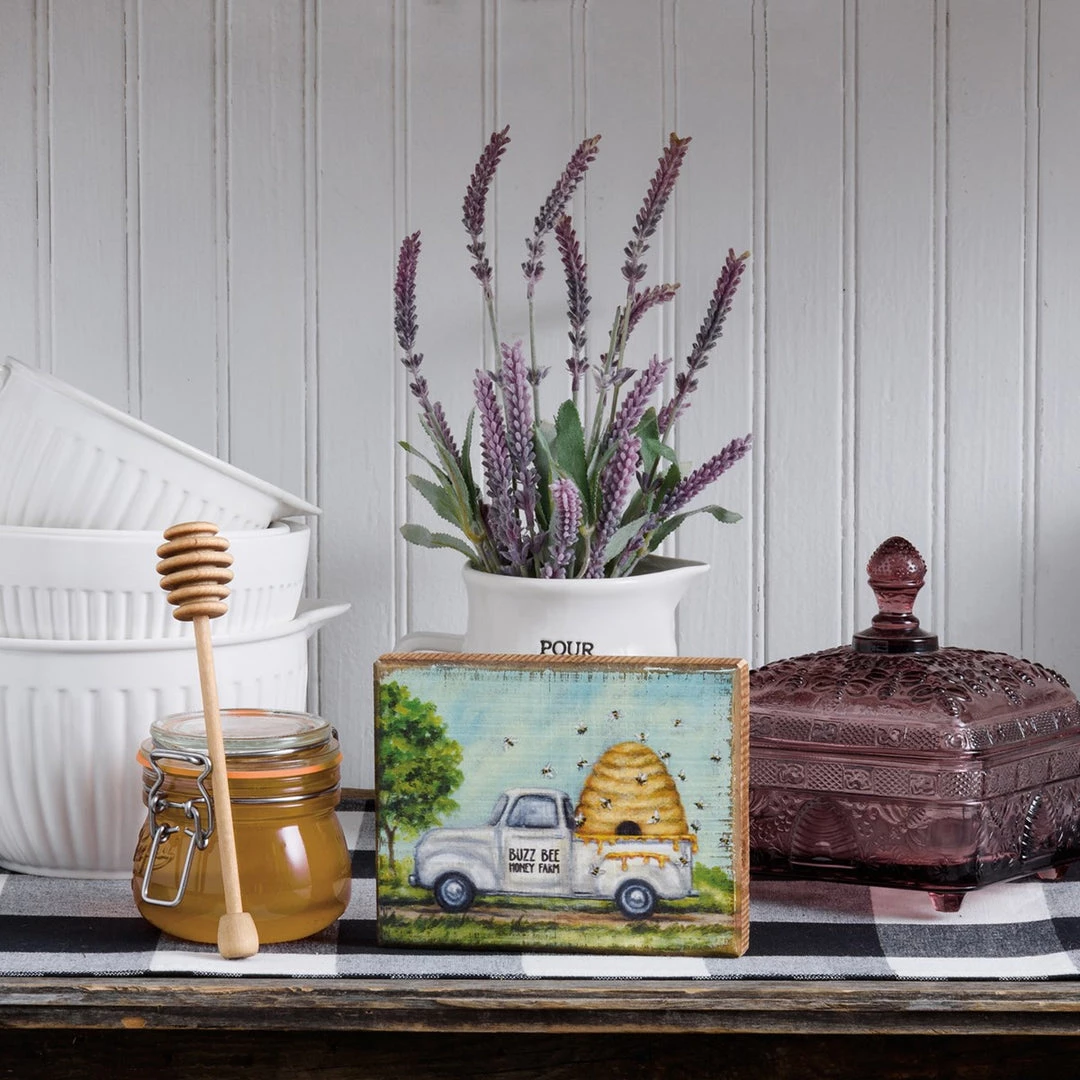 Petals And Blooms Home Decor Bees Buzz Bee Honey Farm Block Sign 1 Petals And Blooms Home Decor Bees Buzz Bee Honey Farm Block Sign