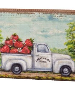 Petals And Blooms Home Decor Strawberries Bushel & A Peck Berries Block Sign Signs + Wall Decor
