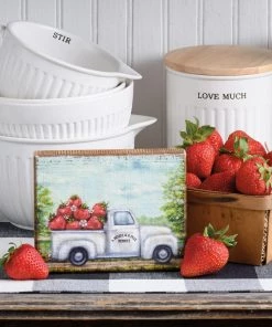 Petals And Blooms Home Decor Strawberries Bushel & A Peck Berries Block Sign Signs + Wall Decor