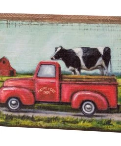 Petals And Blooms Home Decor Signs + Wall Decor Happy Cow Farm Block Sign