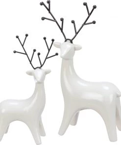 Petals And Blooms Home Decor Christmas Decor Black & White Ceramic Deer Figurine