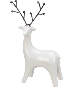 Petals And Blooms Home Decor Christmas Decor Black & White Ceramic Deer Figurine