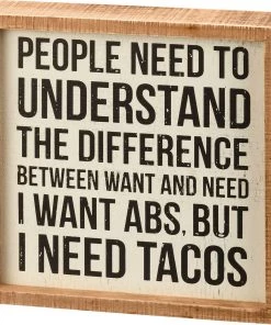 Petals And Blooms Home Decor Signs + Wall Decor I Want Abs, But I Need Tacos Box Sign