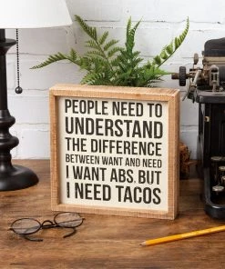 Petals And Blooms Home Decor Signs + Wall Decor I Want Abs, But I Need Tacos Box Sign