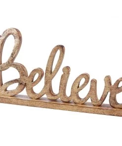 Petals And Blooms Home Decor Gold Flake Believe Shelf Sitter Christmas Decor