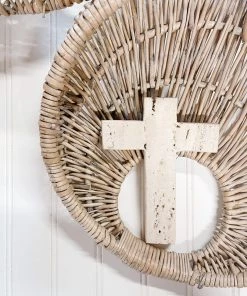 Petals And Blooms Home Decor Cream Travertine Cross Table Top Decor