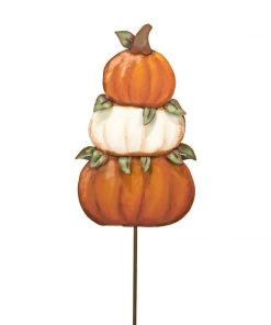 Petals And Blooms Home Decor Three Small Stacked Pumpkin Stake Fall & Halloween Decor