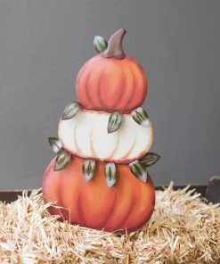Petals And Blooms Home Decor Three Small Stacked Pumpkin Stake Fall & Halloween Decor