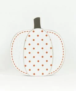 Petals And Blooms Home Decor Wood Cutout Pumpkin White With Orange Dots