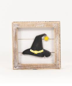 Petals And Blooms Home Decor Wood Framed Witch & Pilgrim Hat | Double Sided