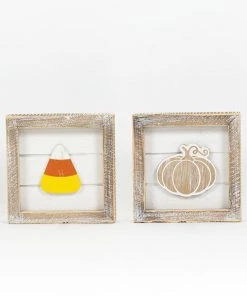 Petals And Blooms Home Decor Wood Framed Candy Corn & Pumpkin Sign | Double Sided