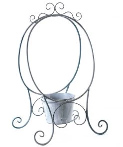 Petals And Blooms Home Decor Blue Swirly Metal Bucket Planter Spring Decor