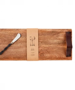 Petals And Blooms Home Decor Long Leather Handle Serving Board Set