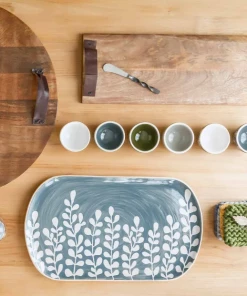 Petals And Blooms Home Decor Long Leather Handle Serving Board Set