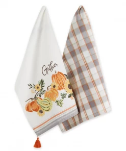 Petals And Blooms Home Decor Fall & Halloween Decor Gather Fall Squash Dishtowel | Set Of 2