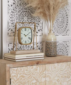 Petals And Blooms Home Decor Modern Farmhouse Gold Tabletop Clock Table Top Decor