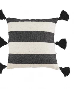 Petals And Blooms Home Decor Black & Cream Stripped Ponchos Throw Pillow