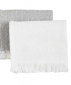 Petals And Blooms Home Decor White & Grey Woven Towel Set Kitchen Essentials