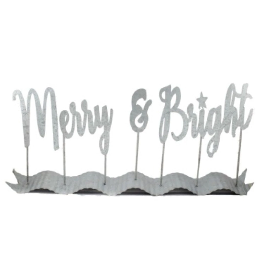 Petals And Blooms Home Decor Merry & Bright Galvanized Table Sign 1 Petals And Blooms Home Decor Merry & Bright Galvanized Table Sign
