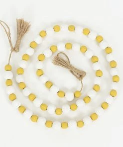 Petals And Blooms Home Decor Yellow And White Wooden Garland With Tassels Fall & Halloween Decor