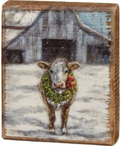 Petals And Blooms Home Decor Block Sign - Cow