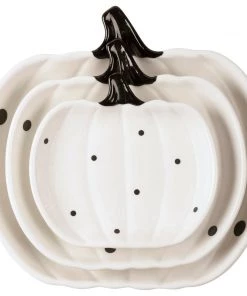 Petals And Blooms Home Decor Black & White Dot Pumpkins Plate Set