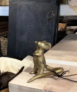 Petals And Blooms Decor Cast Iron Mouse Gold Card Holder Table Top Decor