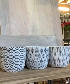 Petals And Blooms Home Decor White & Black Stamped Pots / 3 Assorted Vases & Pots