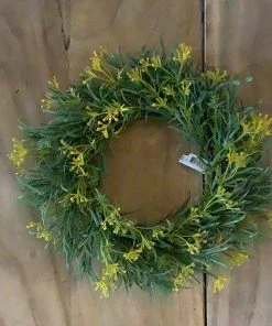 Petals And Blooms Home Decor Greenery + Floral Green Candle Ring Wreath With Yellow Buds