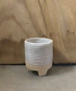 Petals And Blooms Home Decor Cream 2-Tone Line Design W/ 3 Feet Ceramic Pot