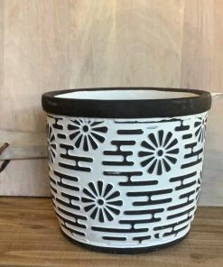 Petals And Blooms Home Decor Vases & Pots Rsn B/W Flower/Brick Pot LARGE