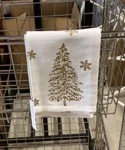 Petals And Blooms Home Decor Christmas Decor Gold Stamped Tree Christmas Dishtowel