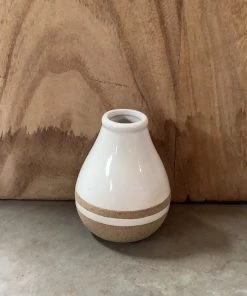 Petals And Blooms Home Decor Decorative White Bud Vase With Tan Stripes