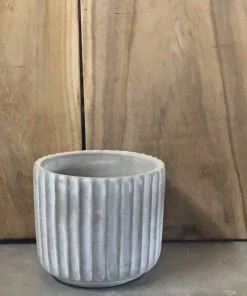 Petals And Blooms Decor Grey Clay Pot With Line Design