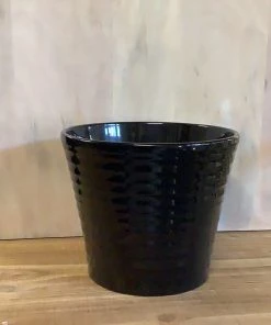 Petals And Blooms Decor Large Black Glossy Ribbed Pot Everyday Decor