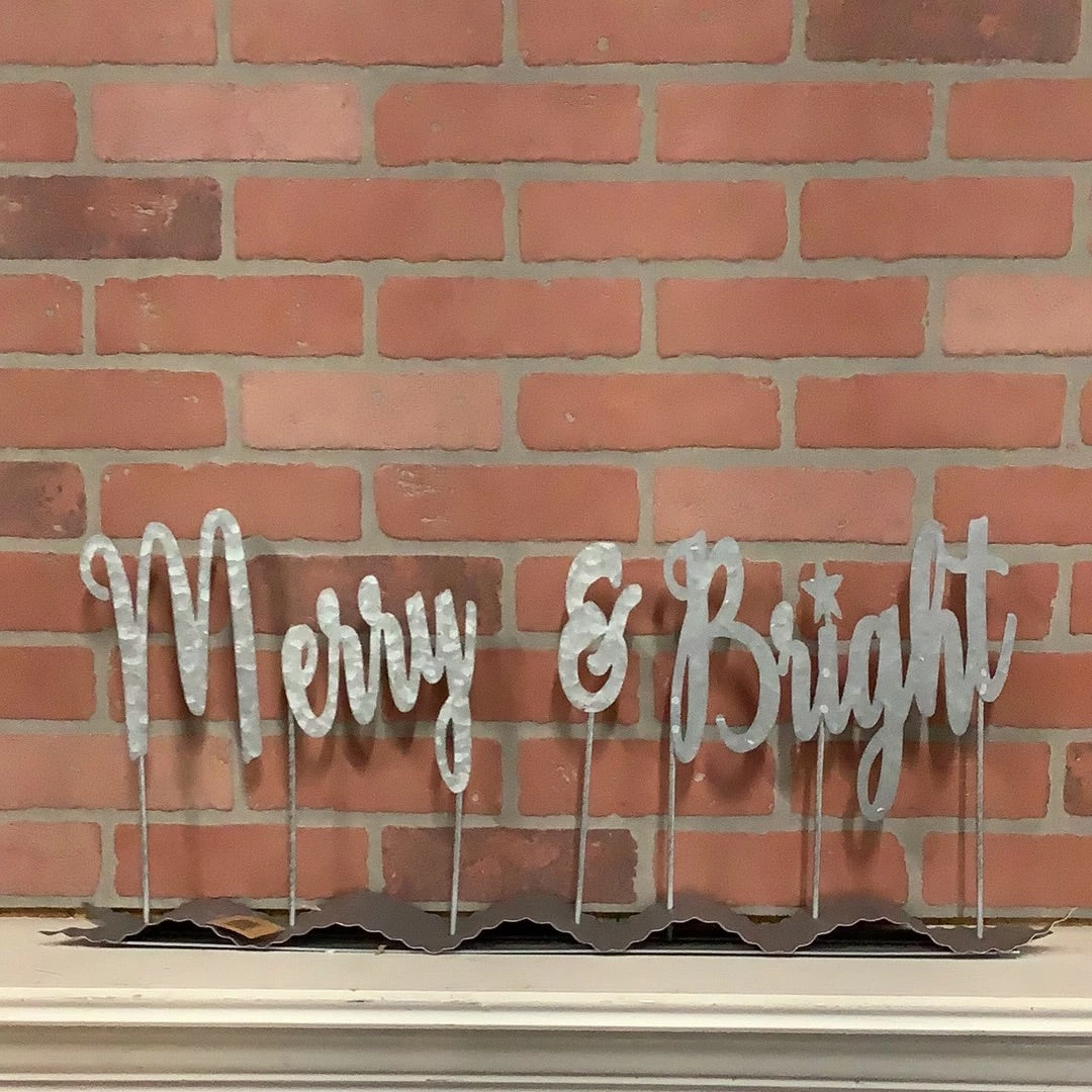 Petals And Blooms Home Decor Merry & Bright Galvanized Table Sign 2 Petals And Blooms Home Decor Merry & Bright Galvanized Table Sign