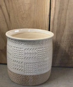 Petals And Blooms Decor Beige Pot With Lower 1/2 Sandy, Dots And Arrow Design Everyday Decor