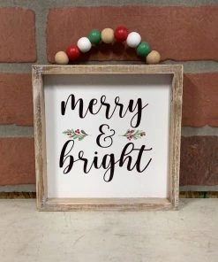 Petals And Blooms Home Decor Signs + Wall Decor Beaded Wood Holiday Block Sign