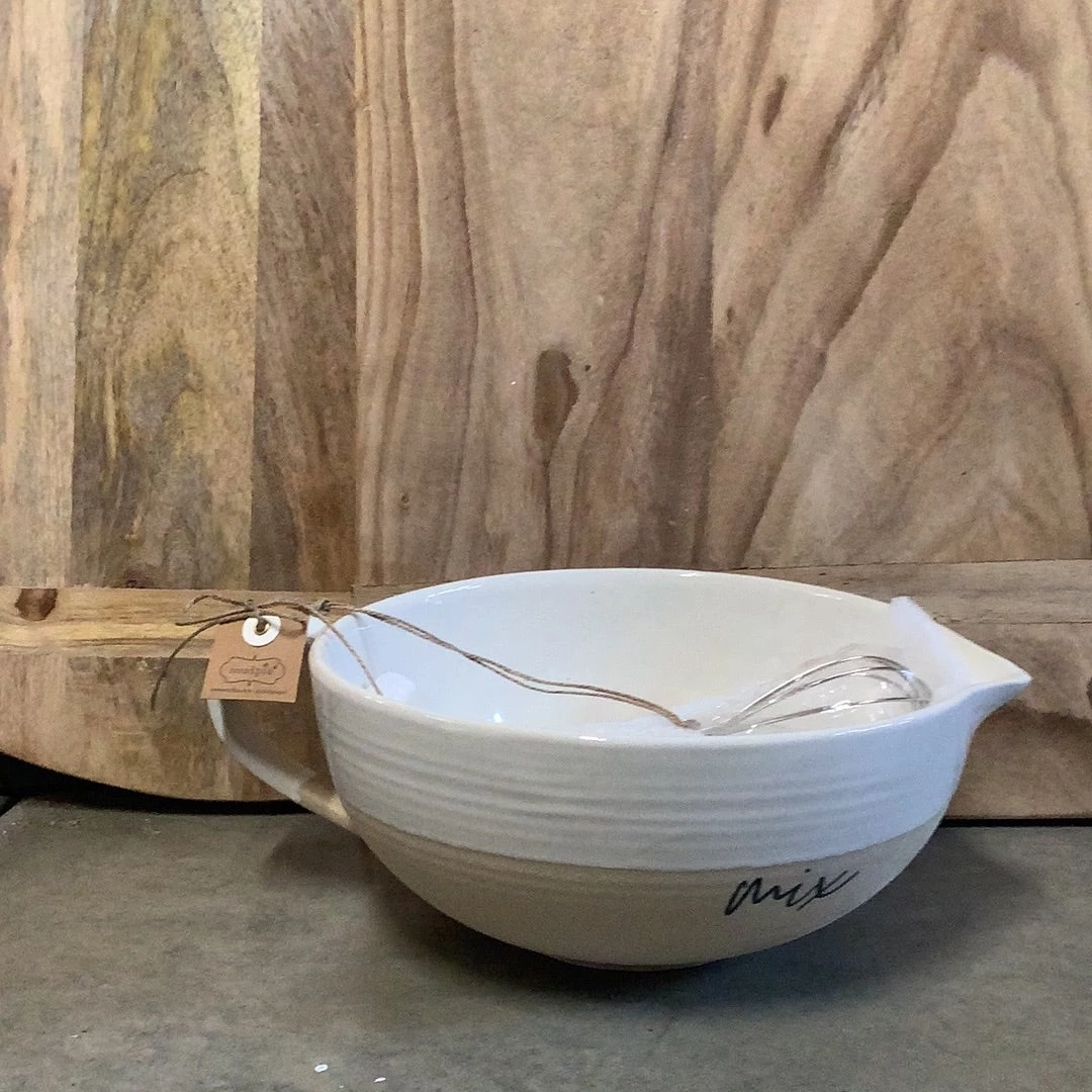 Petals And Blooms Home Decor Stoneware Mixing Bowl W/ Whisk Set 1 Petals And Blooms Home Decor Stoneware Mixing Bowl W/ Whisk Set