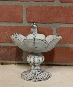 Petals And Blooms Home Decor Spring Decor Cast Iron Bird Feeder Pedestal | White Washed