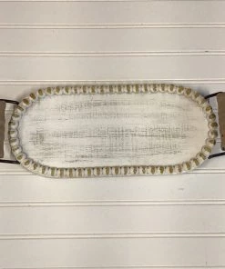 Petals And Blooms Home Decor White Washed Beaded Edge Oval Tray