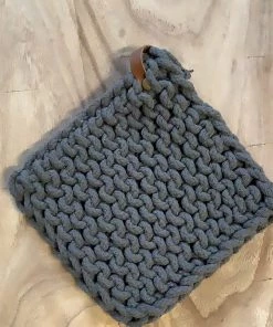 Petals And Blooms Home Decor Faded Grey Crocheted Pot Holder With Leather Loop