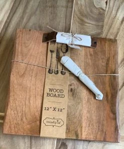 Petals And Blooms Decor Square Wood Board Set With Handle & Spreader Trays & Charcuterie Boards