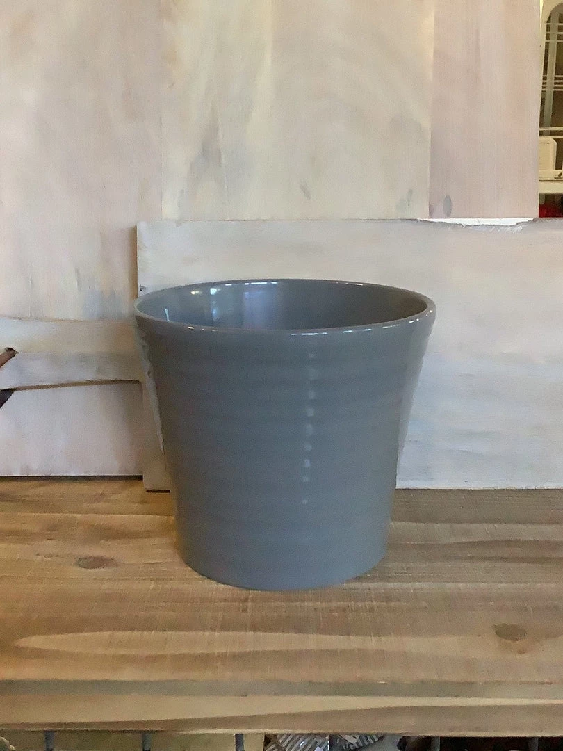 Petals And Blooms Decor Large Grey Pot, Line Downward Design 1 Petals And Blooms Decor Large Grey Pot, Line Downward Design