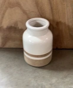 Petals And Blooms Home Decor Decorative White Mini Vase With Tan Stripes Vases & Pots