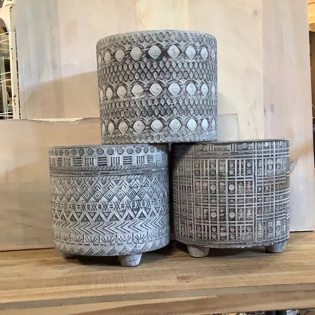 Petals And Blooms Home Decor Grey & Black Aztec Pots 1 Petals And Blooms Home Decor Grey & Black Aztec Pots